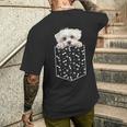 マルチーズ犬ポケット子犬の顔ペット愛好家 メンズTシャツ バックプリント 彼への贈り物