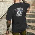 ミニチュア シュナウザー 銀河 サングラス 宇宙 犬好き メンズTシャツ バックプリント 彼への贈り物