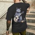 ミュージシャン ロシアンブルー猫 ギタリスト 猫とギター メンズTシャツ バックプリント 彼への贈り物