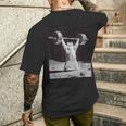 ムーンキャット 筋トレ 猫 フィットネス ジム ウェイトリフティング トレーニング 面白い猫 おもしろ メンズTシャツ バックプリント 彼への贈り物