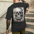 モダンなヒップホップ、レトロ、ヴィンテージ、エッジの効いた Y2k Hip Hop アーバン ストリートウェア、スカル メンズTシャツ バックプリント 彼への贈り物