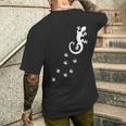ヤモリ、トカゲ、サンショウウオ、爬虫類、動物、幸運、運勢、 足跡、足 メンズTシャツ バックプリント 彼への贈り物