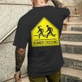 ランナー クロッシング サイン モチベーションを高める 面白い ランニング メンズTシャツ バックプリント 彼への贈り物