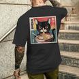 ラーメンと黒猫 和風ビンテージ メンズTシャツ バックプリント 彼への贈り物