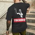 レイバー、Dj、ハードテクノパーティー、フェスティバルのためのテクノバイキング メンズTシャツ バックプリント 彼への贈り物