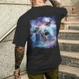 レインボーギャラクシー 宇宙に乗るサメに乗る猫 メンズTシャツ バックプリント 彼への贈り物