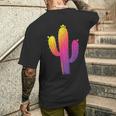 レインボーサボテン 砂漠の夕日と太陽の雰囲気 メンズTシャツ バックプリント 彼への贈り物