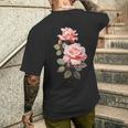 ローズシャツ 美しいピンクのバラとつぼみ メンズTシャツ バックプリント 彼への贈り物