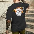 三味線で遊ぶ猫 メンズTシャツ バックプリント 彼への贈り物