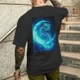 三日月のドラゴン ブルーギャラクシー天文学 アート メンズTシャツ バックプリント 彼への贈り物