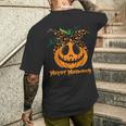 不気味なカボチャ ヒョウ柄 乱雑なお団子 ハロウィン 面白い メンズTシャツ バックプリント 彼への贈り物
