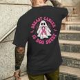 乳がんはブーシート ゴースト ピンクリボン ハロウィン メンズTシャツ バックプリント 彼への贈り物