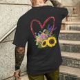 夏の花のデザイン、ひまわり、ラベンダー、アジサイ メンズTシャツ バックプリント 彼への贈り物