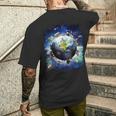 宇宙地球動物グループシーン メンズTシャツ バックプリント 彼への贈り物