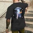 宇宙猫 面白い宇宙猫銀河ufoエイリアンアブダクション メンズTシャツ バックプリント 彼への贈り物