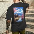 寺と富士山のある日本の風景 メンズTシャツ バックプリント 彼への贈り物