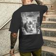 怖い猫 エイリアン Ufo 宇宙愛好家 面白い メンズTシャツ バックプリント 彼への贈り物