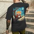 愛らしいレッサーパンダとティーカップの星月夜イラスト メンズTシャツ バックプリント 彼への贈り物