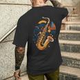 抽象音楽家 ジャズ サックス プレーヤー カラフル メンズTシャツ バックプリント 彼への贈り物