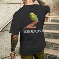 指の上のセキセイインコ 楽しいインコ セキセイインコ 鳥好きのギフト メンズTシャツ バックプリント 彼への贈り物