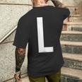 文字l アルファベットモノグラム イニシャル メンズTシャツ バックプリント 彼への贈り物