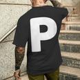 文字p 大文字 アルファベット モノグラム イニシャル メンズTシャツ バックプリント 彼への贈り物