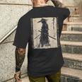 日本 武士 武士 戦闘機 浮世 墨絵 侍 メンズTシャツ バックプリント 彼への贈り物
