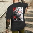 日本のクモユリ 侍 猫 グランジ 浮世絵 アニメアート メンズTシャツ バックプリント 彼への贈り物