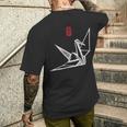 日本のヴィンテージの平和のシンボル折り紙鶴 メンズTシャツ バックプリント 彼への贈り物