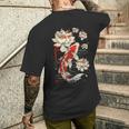 日本の鯉 魚 蓮の花 ヴィンテージ アート 日本 メンズTシャツ バックプリント 彼への贈り物