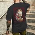 日本の鯉タトゥー猫アート美的ヴィンテージライジングサン メンズTシャツ バックプリント 彼への贈り物