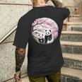 桜 パンダ お花見 親子 春 水墨画 和風 動物 メンズTシャツ バックプリント 彼への贈り物