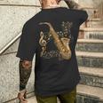 楽器 ト音記号 サックス奏者 音楽サックス メンズTシャツ バックプリント 彼への贈り物