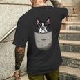 犬 365 ボストンテリア 犬 ポケット入り 犬好きのギフト メンズTシャツ バックプリント 彼への贈り物