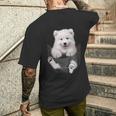 犬好きの方へのギフト サモエド ポケットに入った面白い犬の顔 メンズTシャツ バックプリント 彼への贈り物