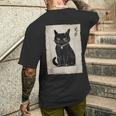 猫 鬼 ハロウィン 日本 ミニマリスト 墨絵 浮世絵風 メンズTシャツ バックプリント 彼への贈り物