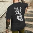 猫がギターベースを弾く メンズTシャツ バックプリント 彼への贈り物
