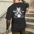 猫がドラムを弾く 面白いロックミュージックドラム 猫 メンズTシャツ バックプリント 彼への贈り物