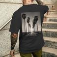 白黒写真 ヤシの木の夕日 ビンテージ写真 メンズTシャツ バックプリント 彼への贈り物