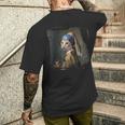 真珠のイヤリングを持つ少女 猫 パロディアート 面白い ヤン・フェルメール メンズTシャツ バックプリント 彼への贈り物