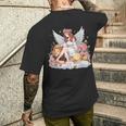花に囲まれたライオンの天使 美しい天使 メンズTシャツ バックプリント 彼への贈り物