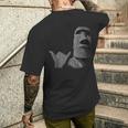 面白いイースター島のラパヌイのモアイ像 サーファーのシャカのサイン メンズTシャツ バックプリント 彼への贈り物