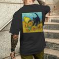面白いゴッホのひまわり、猫のミーム、黒猫のアート。 メンズTシャツ バックプリント 彼への贈り物