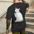 面白い猫 中指 オッドアイドキャット キティ メンズTシャツ バックプリント 彼への贈り物