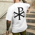 Chi Rho クリスチャン ゴッド アルファ オメガ イエスキリスト キリスト教 メンズTシャツ バックプリント 彼への贈り物