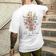 He Is Risen 花柄 十字架 春の花 イースター クリスチャ メンズTシャツ バックプリント 彼への贈り物