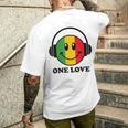 One Love ラスタ レゲエ 音楽 ヘッドホン スマイルフェイス ラスタファリ メンズTシャツ バックプリント 彼への贈り物