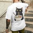 おもしろ猫 食べる 麺 ラーメン 日本猫 食べる 麺 メンズTシャツ バックプリント 彼への贈り物
