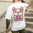 かわいいコーギーのドーナツを持つ漫画の犬愛好家アートキッズ。 メンズTシャツ バックプリント 彼への贈り物