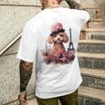 かわいいフレンチパリエッフェル塔トイプードル パリジャンプードル メンズTシャツ バックプリント 彼への贈り物